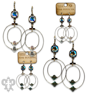 Faceted clover bead double circle earring with Austrian crystal