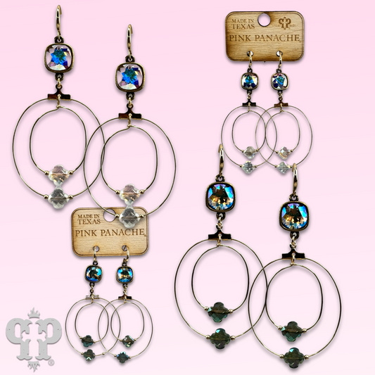 Faceted clover bead double circle earring with Austrian crystal