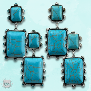 Turquoise and rhinestone double stone rectangle earring