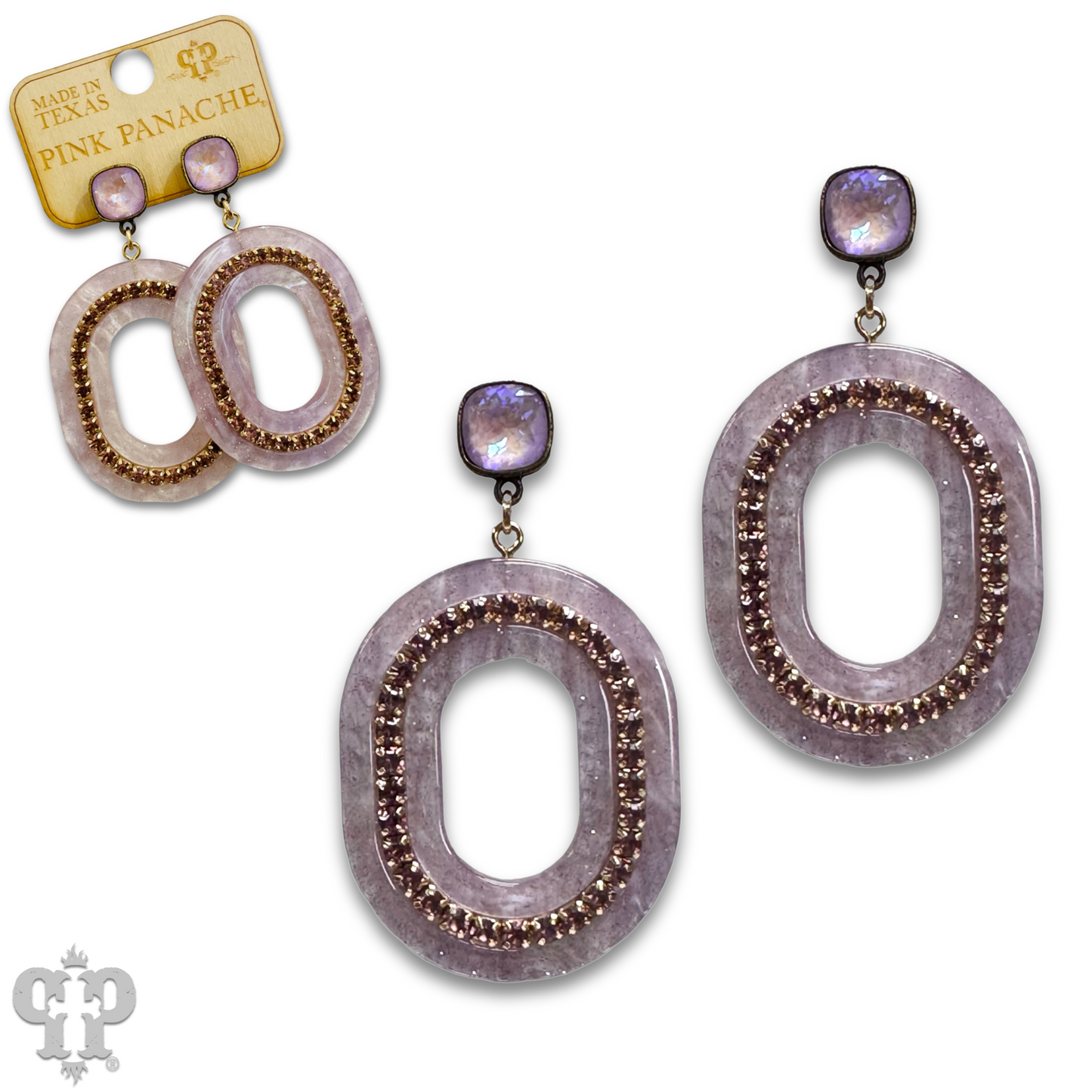 Acrylic swirl and rhinestone oval earring with Austrian crystal