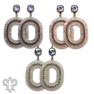 Acrylic swirl and rhinestone oval earring with crystals from Swarovski® - LC