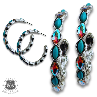 Western rhinestone and stone hoop earring