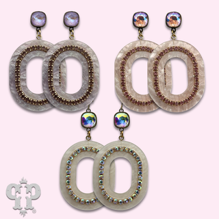 Acrylic swirl and rhinestone oval earring with crystals from Swarovski® - LC