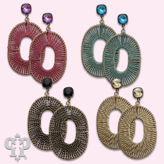 Thread woven oval earring with with crystals from Swarovski®-LC