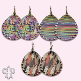 Leather teardrop earring with crystals from Swarovski® - LC