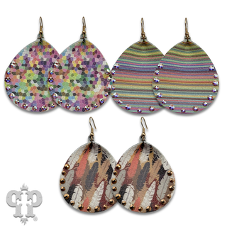 Leather teardrop earring with crystals from Swarovski® - LC