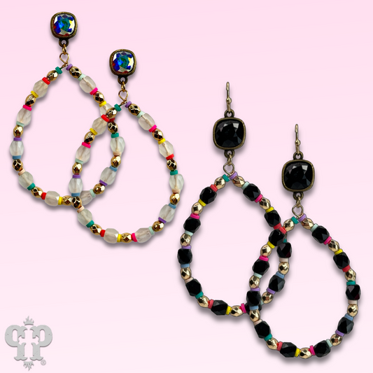 Multi-color and barrel bead earring with Austrian crystal
