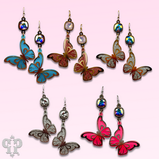 Glitter acrylic butterfly earring with Austrian crystal