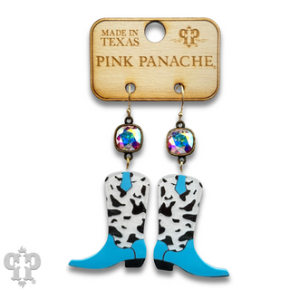 Cowprint cowboy boot earring with Austrian crystal