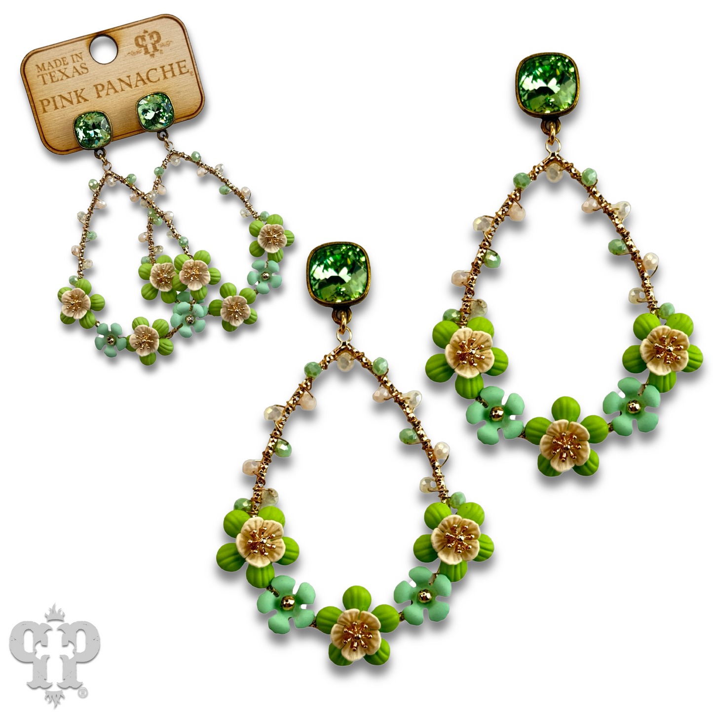 Flower bead wrapped teardrop earring with Austrian crystal