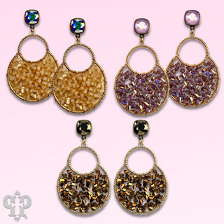 Woven bead double circle earring with Austrian crystal