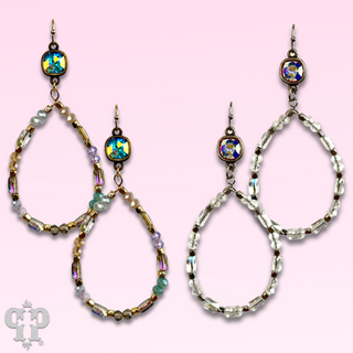 Mixed shape bead teardrop earring with Austrian crystal