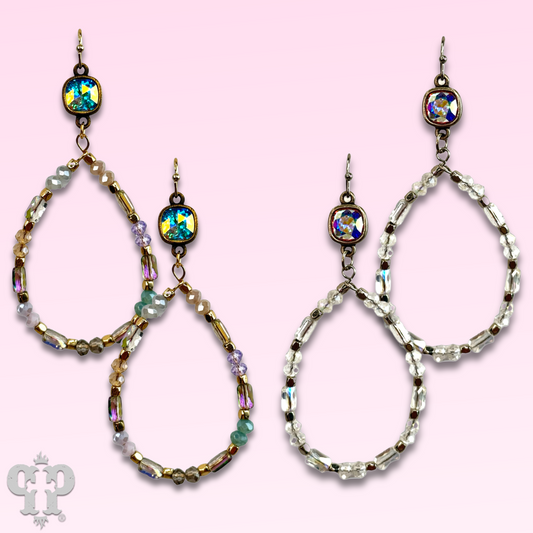 Mixed shape bead teardrop earring with Austrian crystal