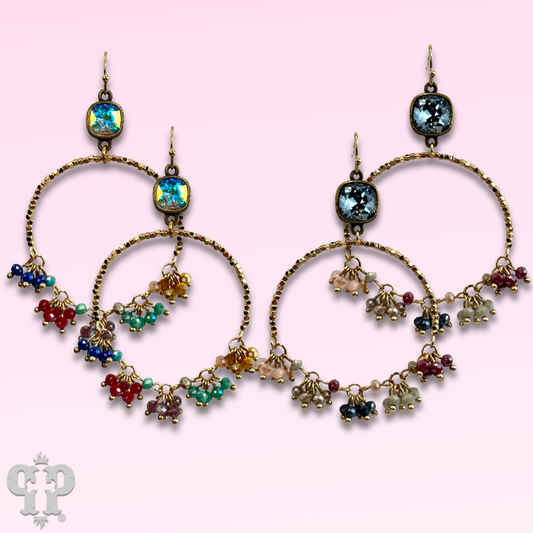 Multi-color bead cluster earring with Austrian crystal