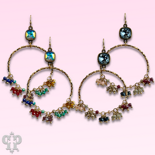 Multi-color bead cluster earring with Austrian crystal