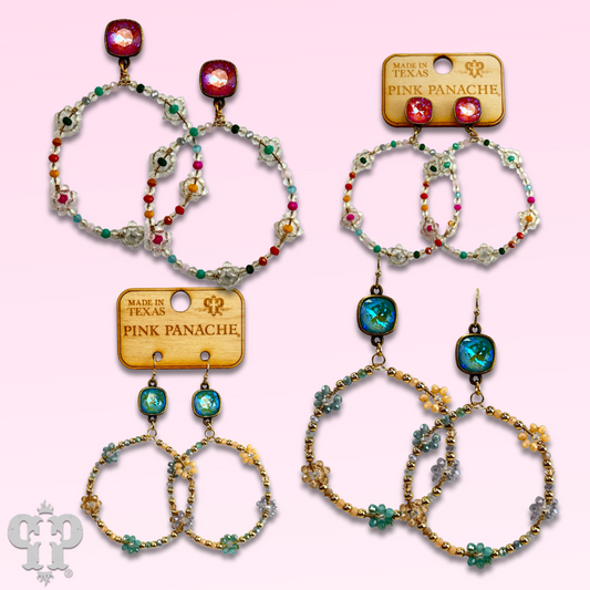Flower bead circle earring with Austrian crystal