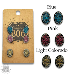 Mini rhinestone oval earring set