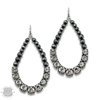 Silver and rhinestone teardrop earring