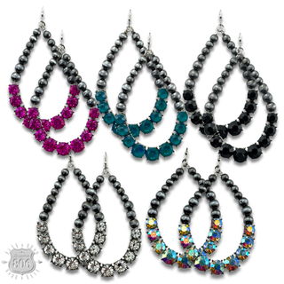 Silver and rhinestone teardrop earring