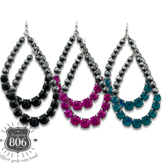 Silver and rhinestone teardrop earring