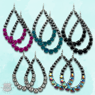 Silver and rhinestone teardrop earring