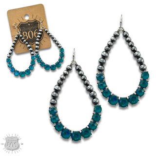 Silver and rhinestone teardrop earring