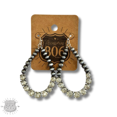 Silver and rhinestone teardrop earring