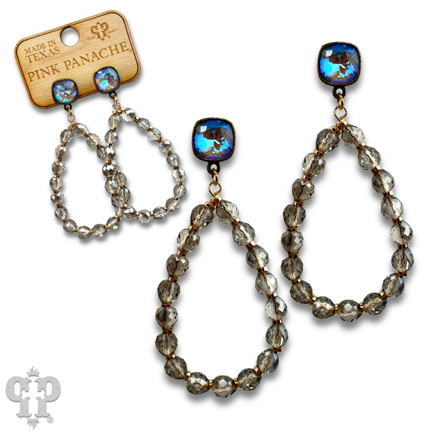 Faceted teardrop barrel bead earring with Austrian crystal