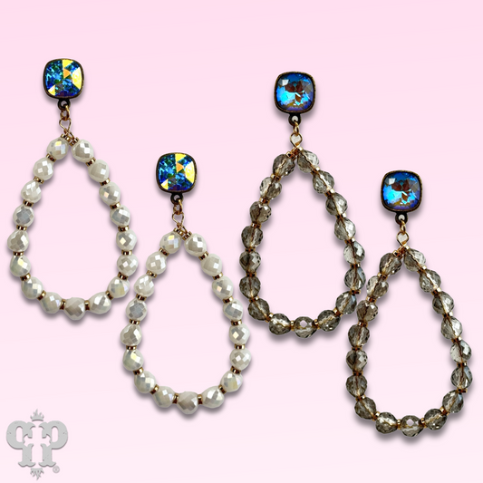 Faceted teardrop barrel bead earring with Austrian crystal