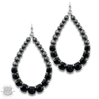 Silver and rhinestone teardrop earring