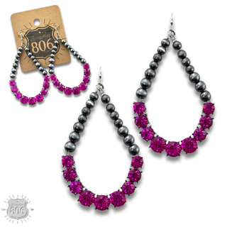 Silver and rhinestone teardrop earring