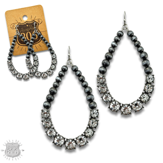 Silver and rhinestone teardrop earring