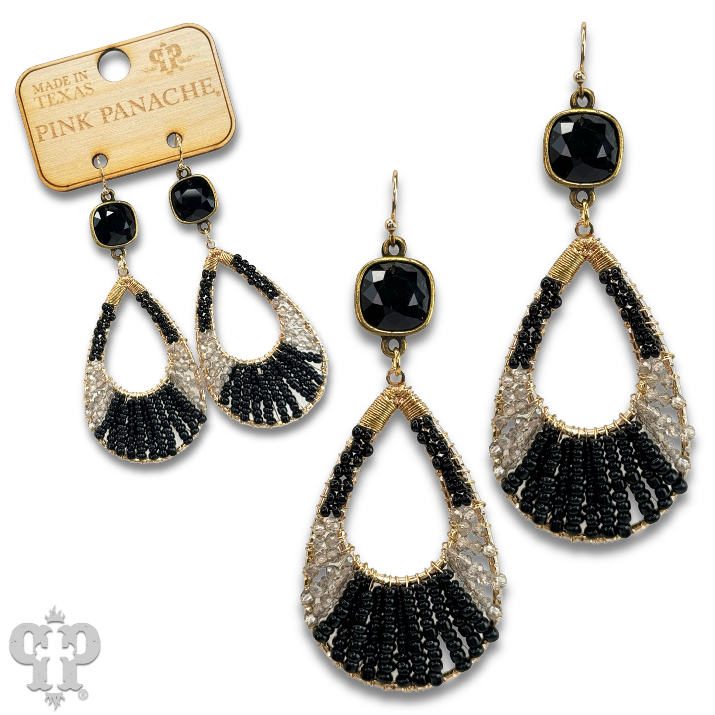 Seed bead teardrop earring with an Austrian crystal