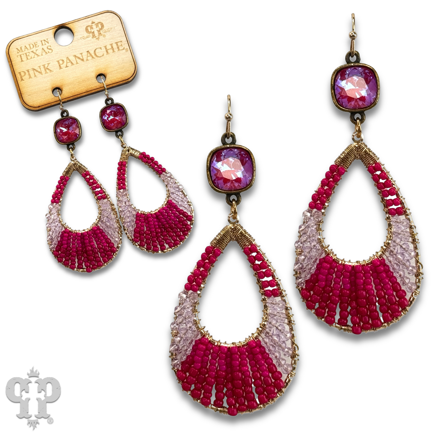 Seed bead teardrop earring with an Austrian crystal
