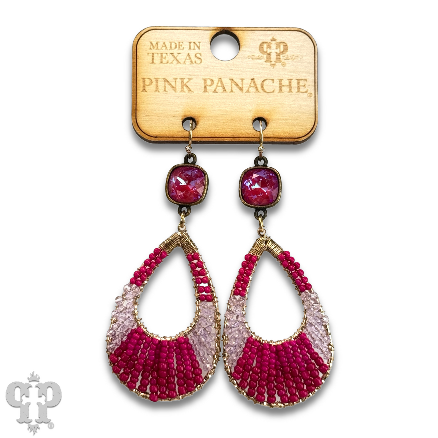 Seed bead teardrop earring with an Austrian crystal
