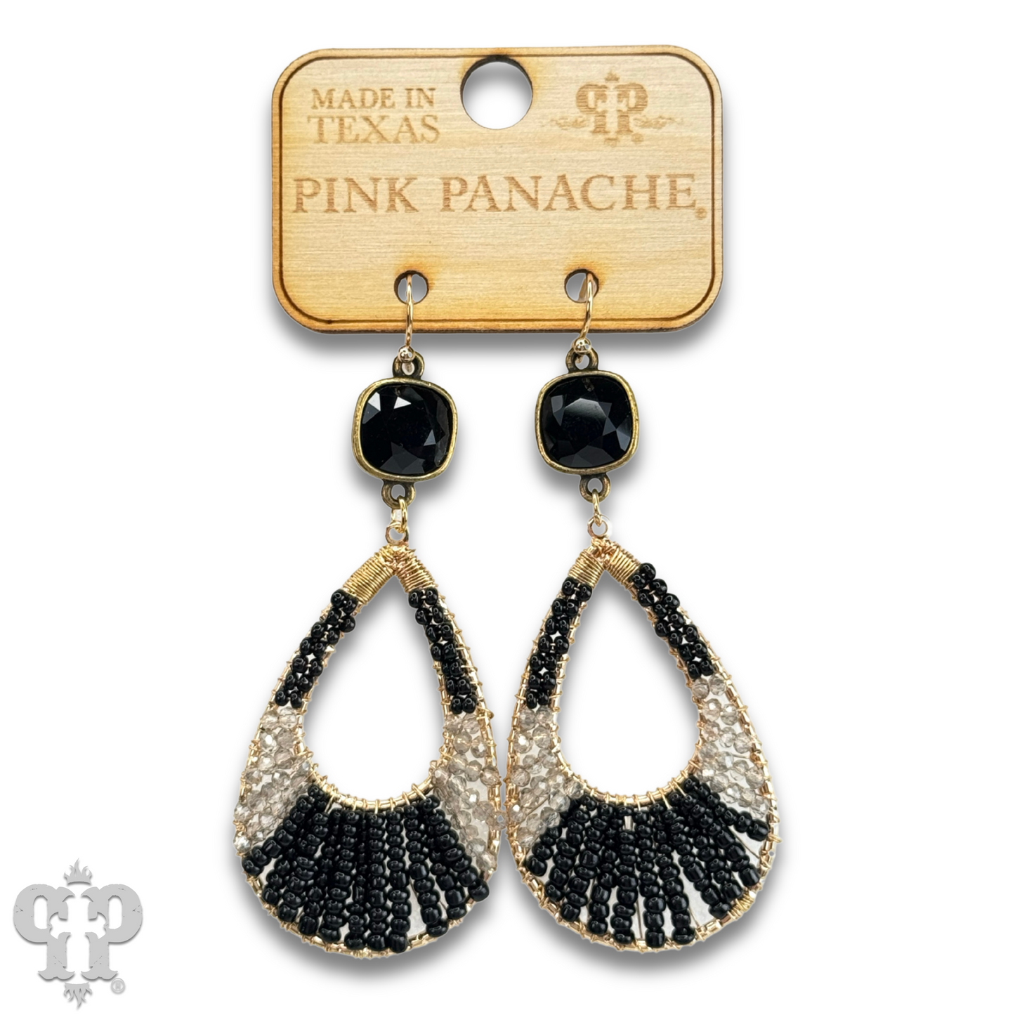 Seed bead teardrop earring with an Austrian crystal
