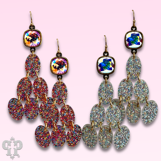 Glitter chandelier oval earring, Austrian crystal