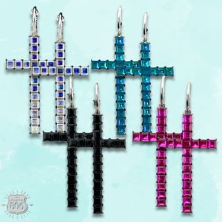 Rhinestone cross hoop earring