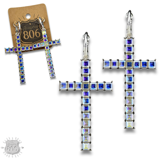 Rhinestone cross hoop earring