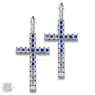Rhinestone cross hoop earring