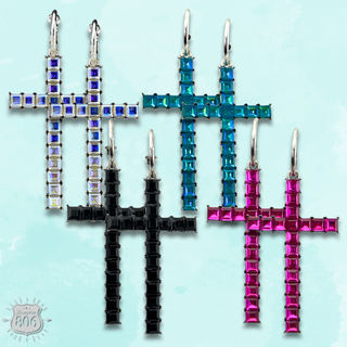 Rhinestone cross hoop earring