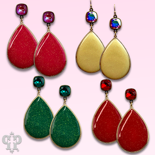 Enamel glitter teardrop earring with Austrian crystal