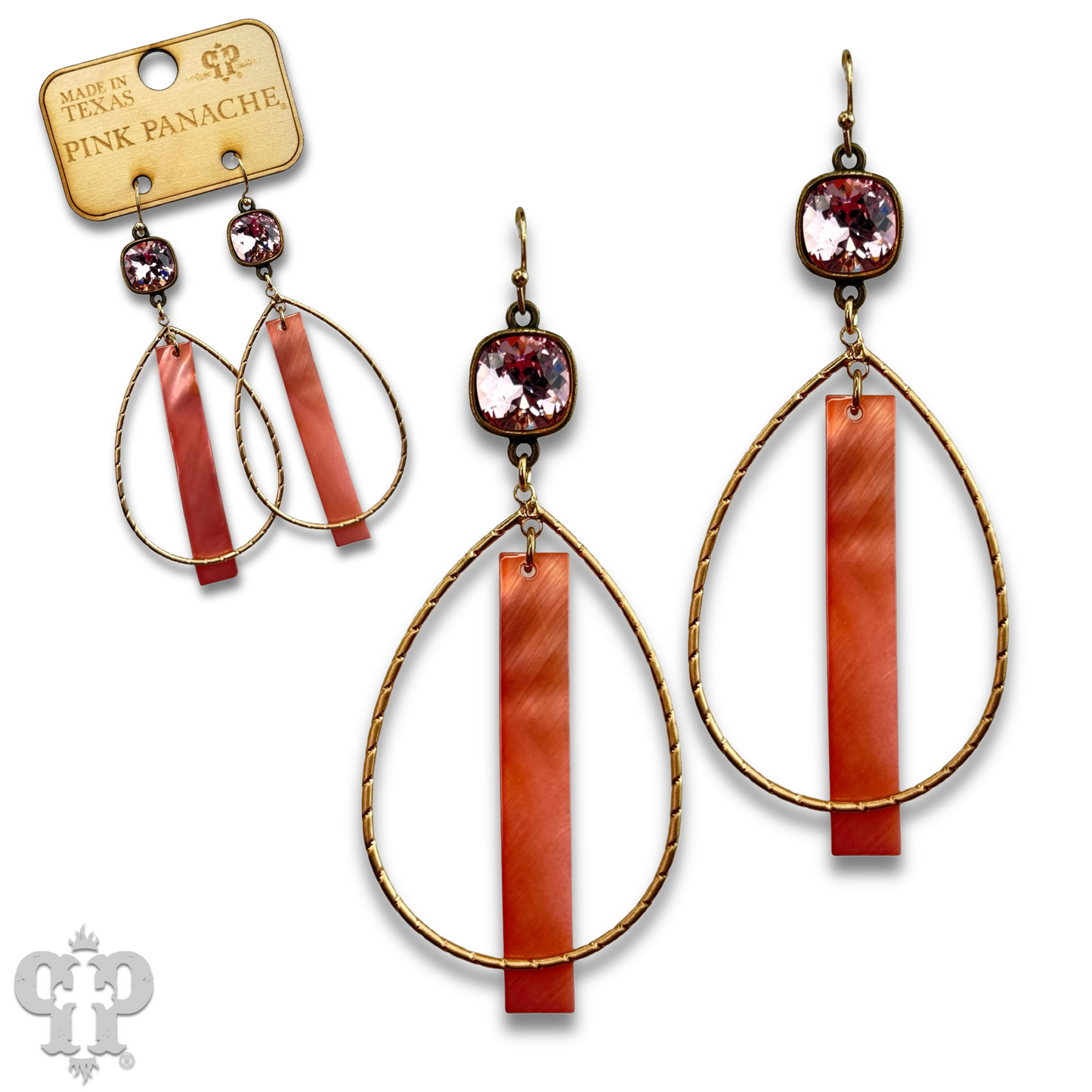 Mother-of-pearl bar teardrop earring with Austrian crystal