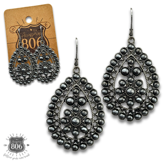 Burnished silver scalloped teardrop earring  
