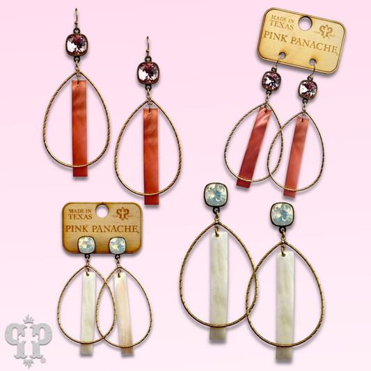 Mother-of-pearl bar teardrop earring with Austrian crystal