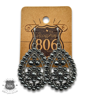 Burnished silver scalloped teardrop earring  