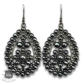 Burnished silver scalloped teardrop earring  