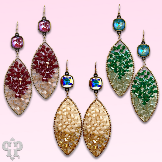 Bead woven diamond shape earring with Austrian crystal