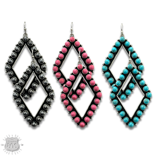 Stone bead diamond shape earring