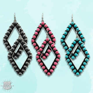 Stone bead diamond shape earring